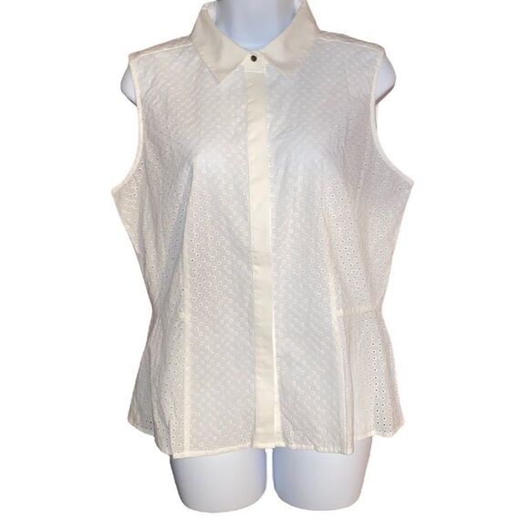Liz Claiborne Eyelet Button-Down Sleeveless Blouse White Size M NWT - Picture 1 of 7